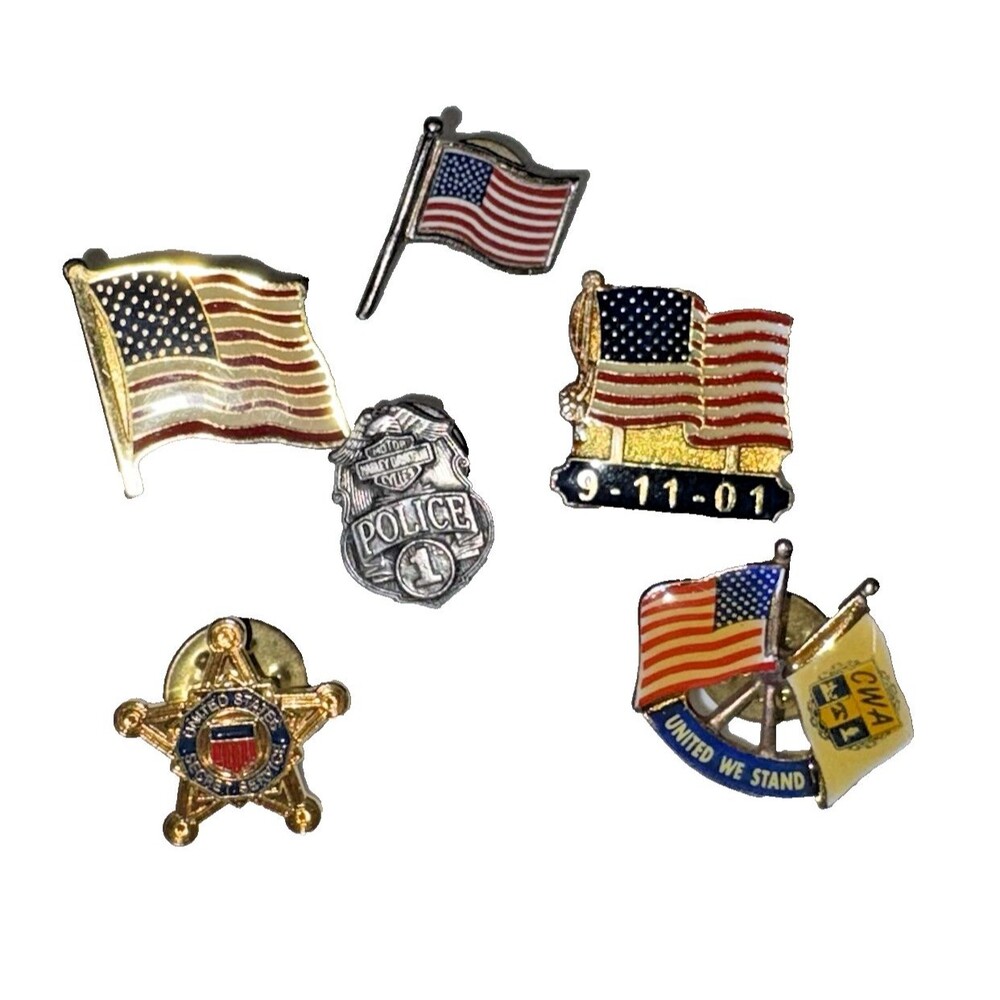 VTG USA Patriotic Pins American Flag 9/11 Police Harley Secret Service Lapel Pin